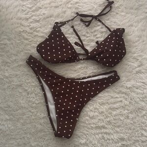 SHEIN Brown Polka Dot Tie-Back Bikini